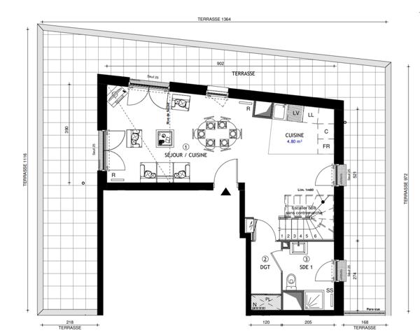 Bordeaux Bacalan appartement F4 en excellent état de 86m² (84m² carrez) avec terrasse de 56m² proche tramway B