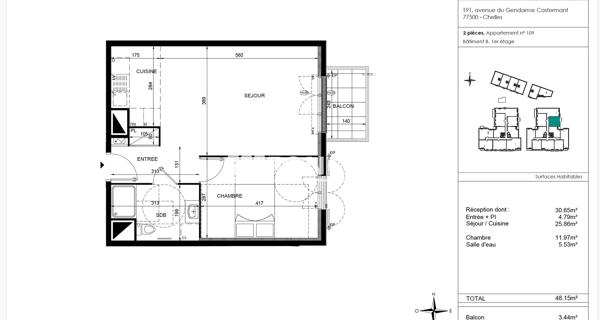 Location Appartement 2 pièces 48.1 m² - Chelles 77500