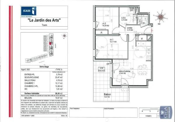 Appartement à louer 3 pièces 57.52m²