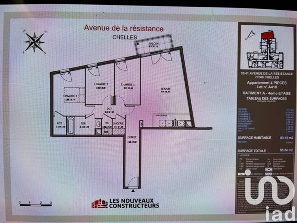 Appartement à vendre 4 pièces 83 m² Chelles