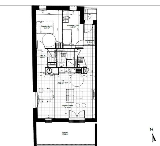 Appartement 3 pièces 73.09 m2