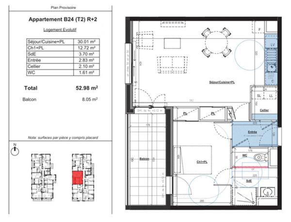 Appartement à vendre 2 pièces de 52 m²