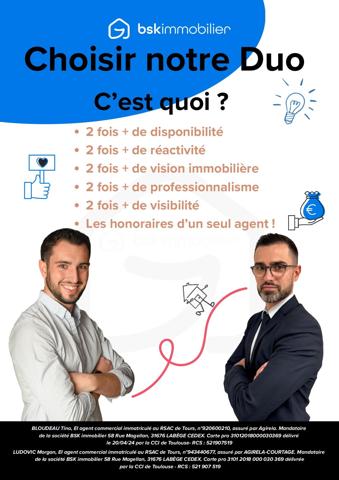 * EXCLUSIVITE BSK IMMOBILIER par Morgan LUDOVIC & Tino BLOUDEAU *

À Montlouis-sur-Loire, profitez d’un emplacement particulièrement recherché permettant un quotidien pratique :
•⁠  ⁠Boulangerie, commerces et zone commerciale à environ 5 min à pied
•⁠  ⁠Écoles, et gare de Montlouis à environ 5 min en voiture
•⁠  ⁠Tours centre à environ 15 min

Nichée au fond d’une impasse, cette charmante maison en copropriété horizontale construite en 2019 offre un cadre de vie moderne, fonctionnel et agréable.

Dès l’entrée, vous découvrez un bel espace de vie lumineux avec salon/séjour et cuisine ouverte aménagée et équipée.
Le véritable coup de cœur du bien réside dans sa parfaite ouverture vers l’extérieur : la terrasse et le jardin deviennent une vraie prolongation naturelle de la pièce de vie, idéale pour profiter pleinement des beaux jours.

Le jardin arboré d’environ 75 m², entièrement clôturé et sans vis-à-vis, permet de profiter pleinement des beaux jours grâce à un extérieur intime et facile à entretenir. Un cabanon complète l’ensemble.

À l’étage :
•⁠  ⁠2 chambres avec rangements
•⁠  ⁠Salle de bain fonctionnelle
•⁠  ⁠Agencement optimisé et confortable

Les + du bien :
•⁠  ⁠Construction récente de 2019
•⁠  ⁠Très faible consommation énergétique
•⁠  ⁠Bonne isolation
•⁠  ⁠Faibles charges de copropriété
•⁠  ⁠1 place de parking privative

Un bien rare sur le secteur, idéal pour un premier achat, un jeune couple ou un investissement serein.

Contactez-nous rapidement pour organiser une visite.