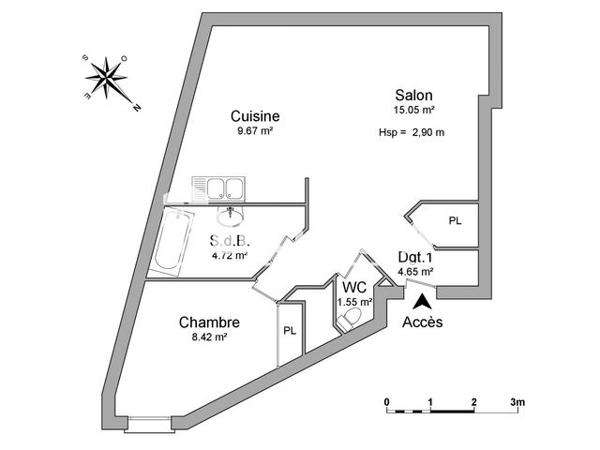 Location Appartement 2 pièces 44.06 m² - 1 RUE DES MARTYRS DE VINGRE Saint Etienne 42000