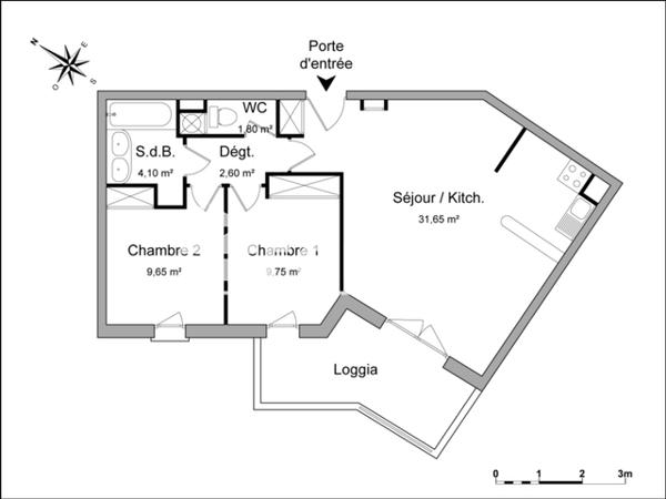 Location Appartement 3 pièces 59.55 m² - 49 RUE GERRY ROUFS Beziers 34500