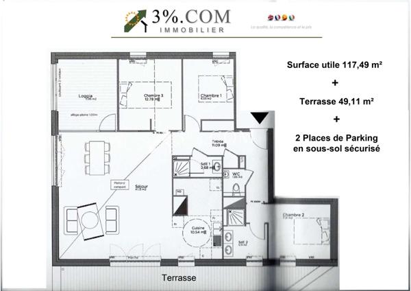 Appartement 5 pièce(s) 3 chambre(s) 115.96 m²