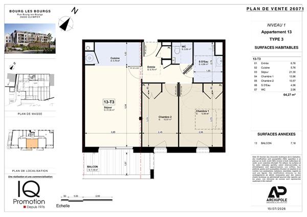 QUIMPER - "BOURG LES BOURGS" - APPARTEMENT T3 DE 64 M² AVEC BALCON AU SUD