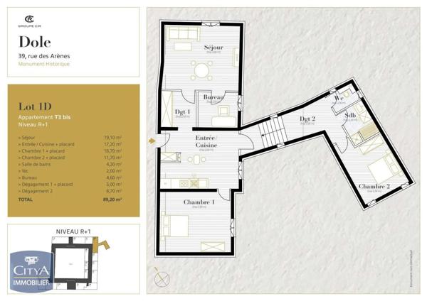 Appartement à louer 3 pièces 89.2m² Dole (39100)