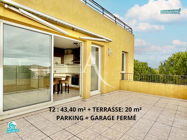 LATTES - QUARTIER PORT ARIANE DANS UNE RÉSIDENCE DE 2002 AVEC ASCENSEUR - T2 CLIMATISÉ - 43,40 m2 - TERRASSE 20 M2 - PARKING + GARAGE FERMÉ. COMMERCES À PROXIMITÉ ET TRAMWAY À 600M.