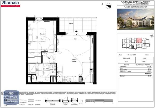 Appartement à louer 2 pièces 40.52m²