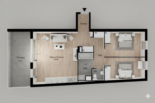 T3 68 m² troisième étage avec terrasse de 14,50 m², Béziers (Avenue du Président Wilson)