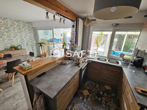 Maison semi-ind de 108m2, 6p, 3ch, jardin, garage