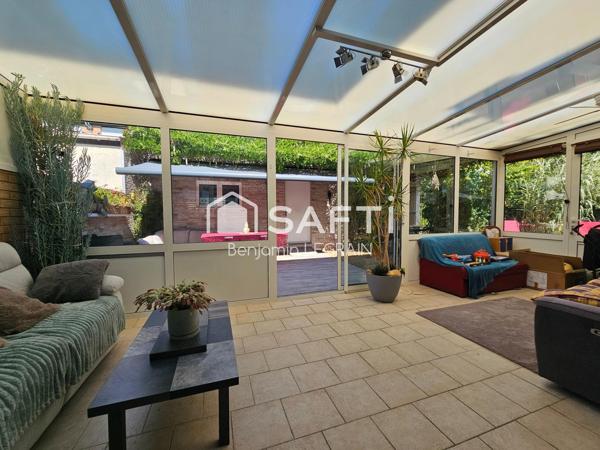 Maison semi-ind de 108m2, 6p, 3ch, jardin, garage