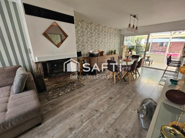 Maison semi-ind de 108m2, 6p, 3ch, jardin, garage