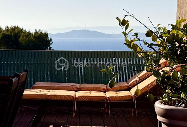 MARSEILLE 8e – DUPLEX DERNIER ÉTAGE – 84 M² – 60,70 M² DE TERRASSES – VUES PANORAMIQUES MER & MONTAGNES – BOX 35 M²

Au dernier étage d’une résidence particulièrement calme et arborée, découvrez ce duplex de 84 m² habitables, prolongé par 60,70 m² de terrasses sans vis-à-vis, offrant de remarquables perspectives sur la Méditerranée, les collines et les montagnes.

Des extérieurs conçus comme de véritables espaces de vie :
Atout majeur de l’appartement, la terrasse principale de 41,70 m² bénéficie de dimensions généreuses et d’une grande intimité.
Aménagée pour être pleinement utilisée au quotidien, elle accueille un jacuzzi, un espace bar et un barbecue, créant un cadre privilégié pour recevoir, déjeuner, dîner ou simplement profiter du soleil et du panorama.
Une seconde terrasse complète les extérieurs et permet de profiter des différentes orientations au fil de la journée.

Un duplex lumineux et ouvert sur les paysages :
L’appartement développe 84 m² habitables répartis sur 5 pièces, dont 2 chambres.
Sa configuration en duplex structure harmonieusement les différents espaces de vie, tandis que la double exposition apporte une belle luminosité et multiplie les ouvertures sur l’environnement.
Depuis l’appartement comme depuis les terrasses, les vues alternent entre mer, collines et montagnes, renforçant le caractère singulier du bien.

Un box fermé de 35 m²:
Le bien dispose également d’un box fermé de 35 m², suffisamment spacieux pour accueillir deux véhicules.
Équipé de l’électricité, il bénéficie également d’une mezzanine avec hauteur debout, offrant un volume de rangement particulièrement appréciable.

Un environnement résidentiel privilégié :
La résidence se distingue par son calme, ses espaces arborés et ses vastes aménagements paysagers, qui contribuent à préserver une atmosphère agréable et sereine.

L’association du dernier étage, des surfaces extérieures, de l’absence de vis-à-vis, des vues panoramiques et du vaste garage confère à cet appartement des qualités particulièrement recherchées dans le 8e arrondissement de Marseille.

Les points essentiels :
84 m² habitables • 5 pièces • 2 chambres • dernier étage • 60,70 m² de terrasses • terrasse principale de 41,70 m² • aucun vis-à-vis • vues panoramiques mer, collines et montagnes • double exposition • jacuzzi • espace bar • barbecue • résidence calme et arborée • box fermé de 35 m² pour deux véhicules • mezzanine de rangement • électricité dans le garage •