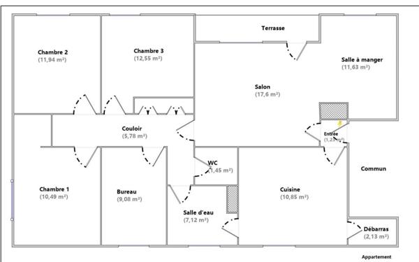 Appartement Rdc 4 chambres, terrain privatif 229 m2