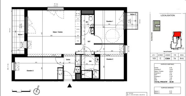 A vendre T4 -80,99 m² DERNIER ETAGE dans résidence Neuve Livrée avec deux balcons