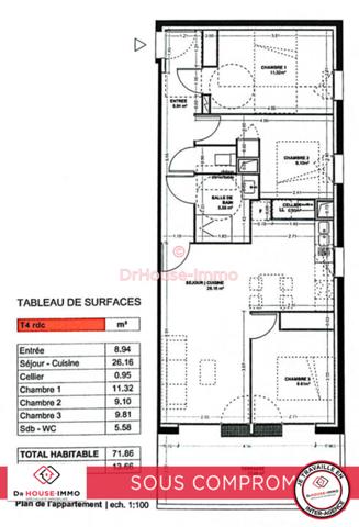 Appartement à vendre 4 pièces de 71 m²