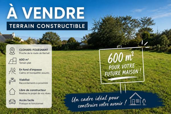 CLOHARS FOUESNANT (29) - Terrain 600 m² – Viabilisé, libre constructeur, au calme
