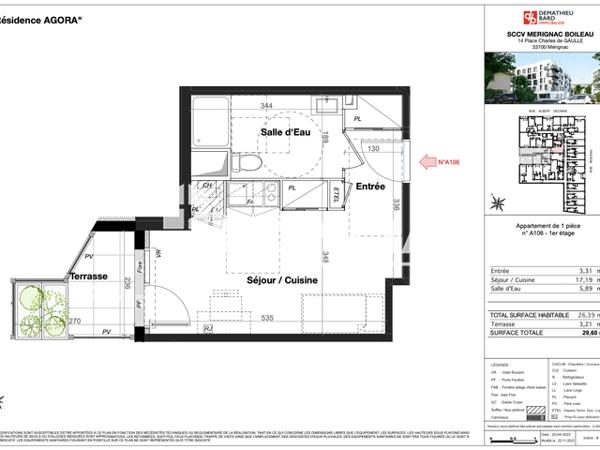 Location Studio meublé 29.6 m² - 2 RUE BOILEAU Merignac 33700