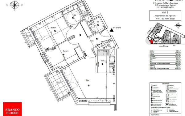 Appartement à louer    3 pièces • 64,16 m2 Suresnes