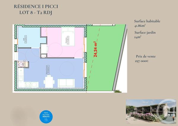 Appartement T2 à vendre  2 pièces - 41,86 m2 LUMIO - 202