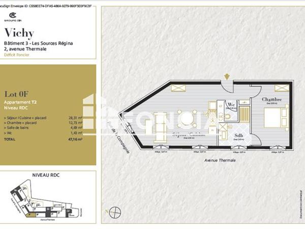 Location Appartement 2 pièces 47.64 m² - LES SOURCES REGINA - LOGEMENT 0F Vichy 03200