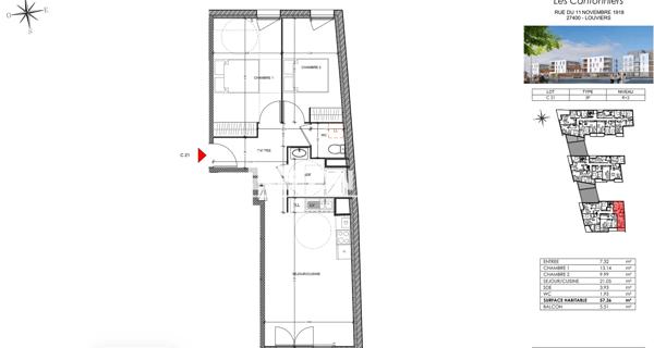 Location Appartement 3 pièces 57.36 m² - Louviers 27400