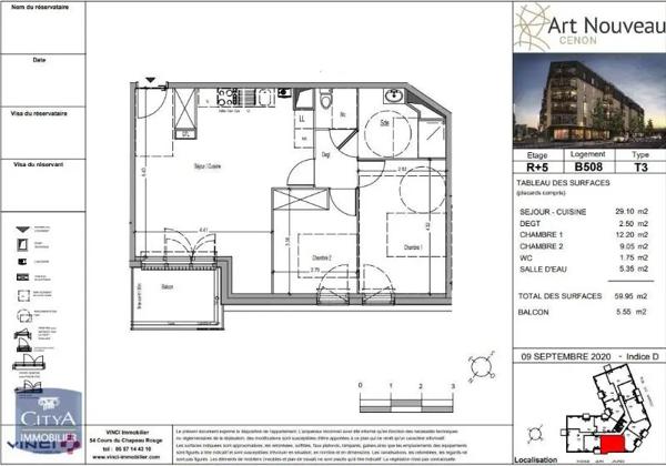 Appartement à louer 3 pièces 59.95m² Cenon (33150)