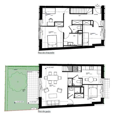Appartement duplex neuf T5 à vendre COURBEVOIE (92), surface hab 96 m2 + terrasses & jardin 36.4 m2.