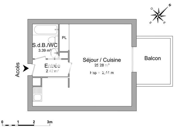 Location Studio meublé 31.09 m² - ZAC DU CHAMANDIER Gieres 38610
