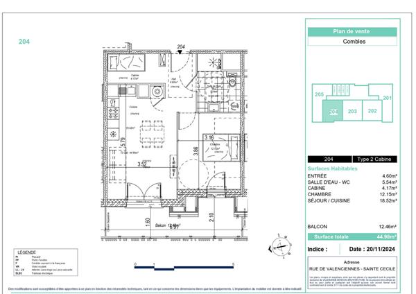 Appartement Sainte Cecile 2 pièces cabine 43.15 m²