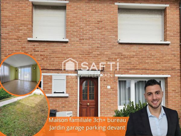Maison familiale de 86m²,3 ch+bureau,Jardin,garage