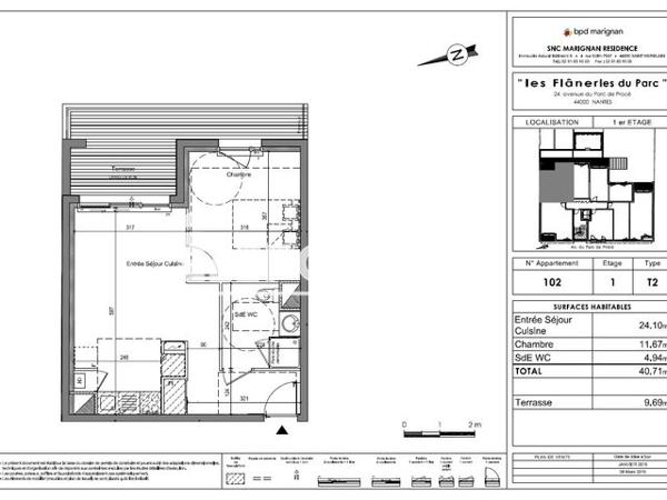 Location Appartement 2 pièces 40.71 m² - 24 AVENUE DU PARC DU PROCE Nantes 44000