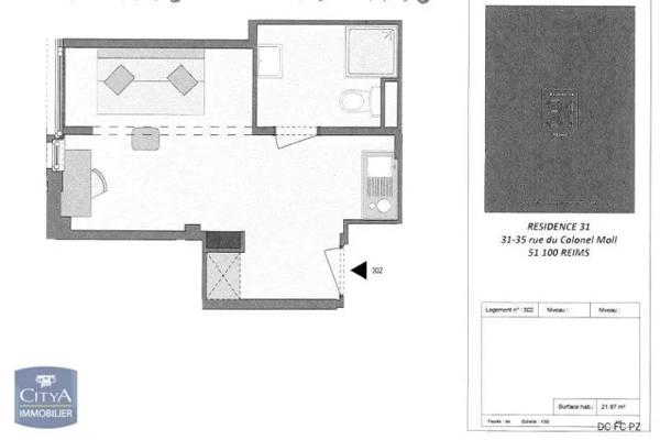 Appartement à louer 1 pièce 21.97m² Reims (51100)