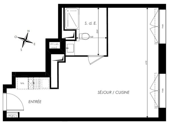 appartement T1 à vendre COURBEVOIE (92), surface habitable 37.39 m2 + 1 park en s-sol