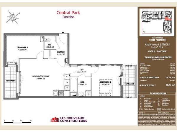 Location Appartement 3 pièces 59.26 m² - 22 MAIL DE LA CAVALERIE Pontoise 95300