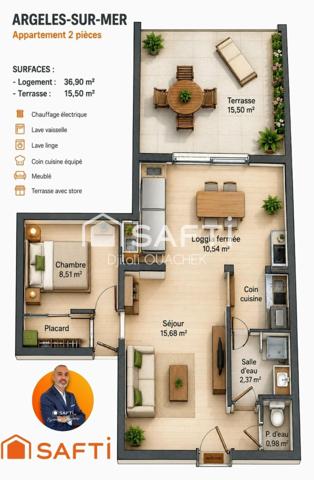 Appartement 2 pièces de 38m²