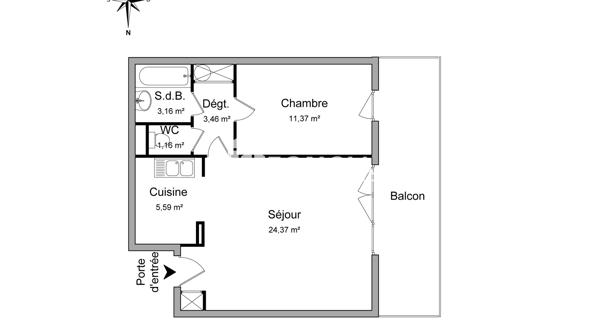 Location Appartement 2 pièces 49.18 m² - La Plaine St Denis 93210