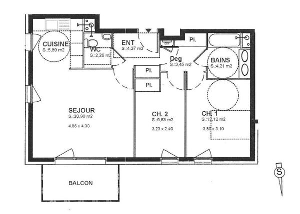 Appartement 3 pièces - 63 m² Exclusivité efficity