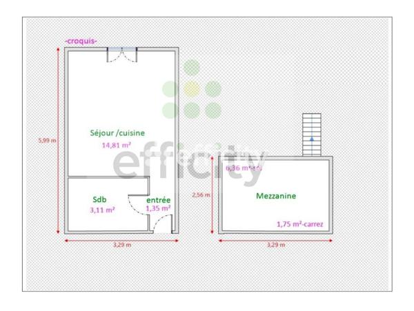 Appartement 2 pièces - 26 m² Exclusivité efficity