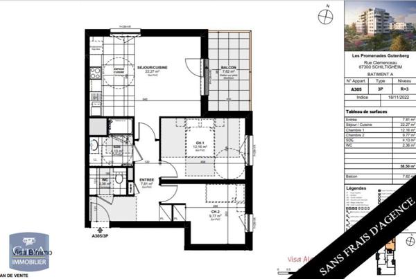 Location appartement Schiltigheim (67300) 3 pièces 58.5m²