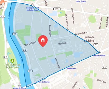 Boulogne-Billancourt (92100) vaste T2 lumineux - 64m² - au coeur de SILLY-GALLIENI - cave - parking