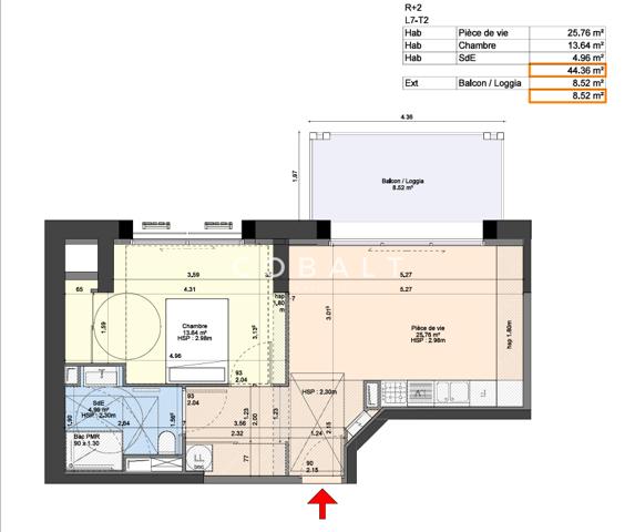Appartement récent - Type T2 - 40.19 m² - Vue Mer - Résidence Saint Goustan