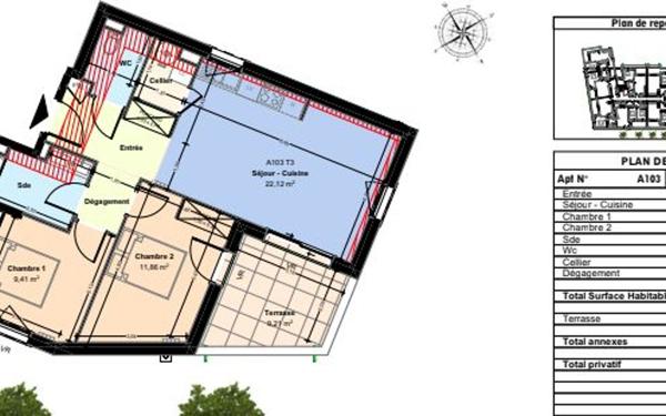 Appartement à vendre    3 pièces • 61,11 m2 Castelginest