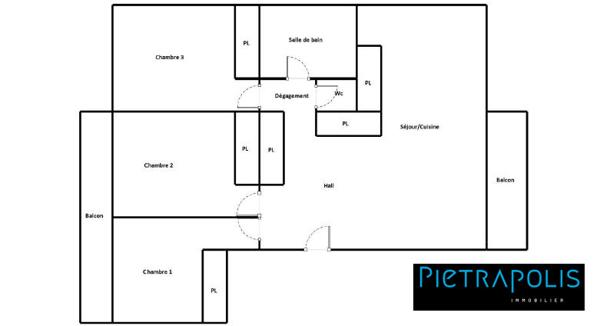 T4 de 100 m² env, etage élevé, balcons, cave en sous-sol, poss gge en sus