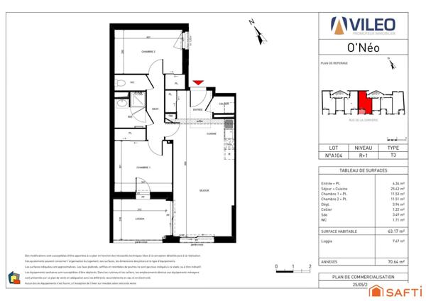 T3 en R+1 avec BALCON + 2 PARKINGS