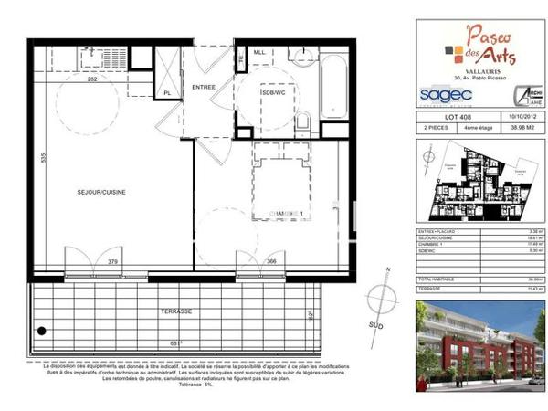 Location Appartement 2 pièces 38.98 m² - PASEO DES ARTS Vallauris 06220