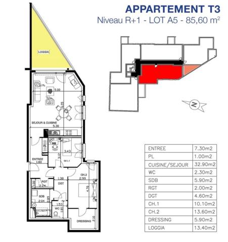 Appartement de standing T3,2ch à Lexy