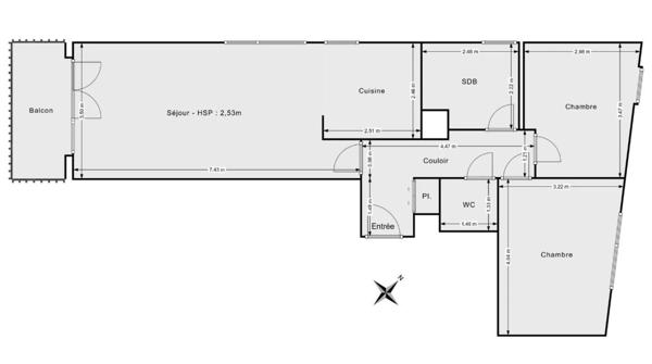Appartement 3 pièces 2 chambres de 64 m² avec balcon et parking – Asnières-sur-Seine